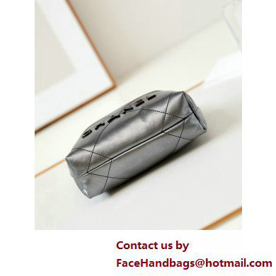 Chanel Shiny Calfskin  &  Silver-Tone Metal CHANEL 22 Mini Handbag AS3980 Gradient Silver Black